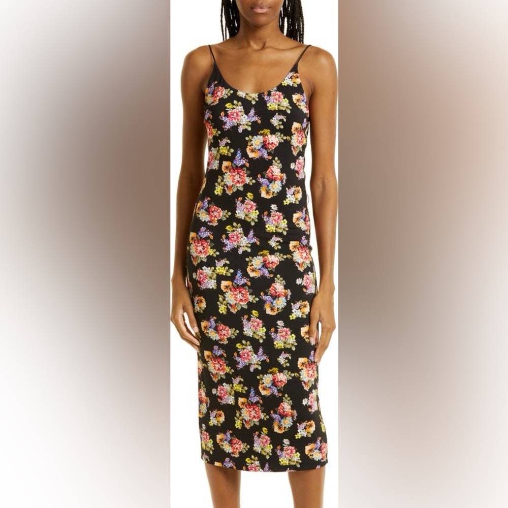 Alice + Olivia Black Floral Midi Dress Size 2
